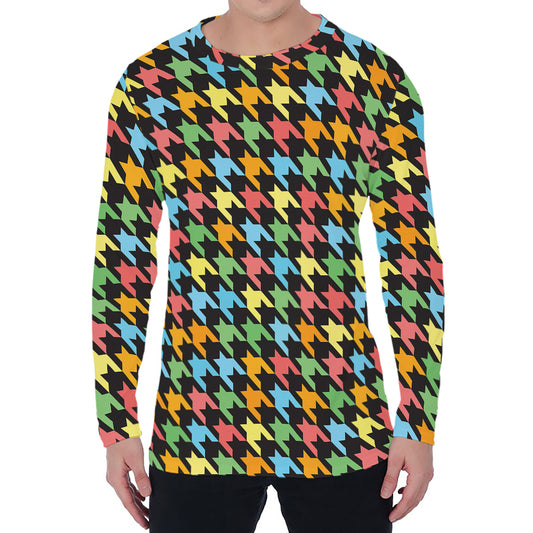 Colorful Houndstooth Print Men's Long Sleeve T-Shirt