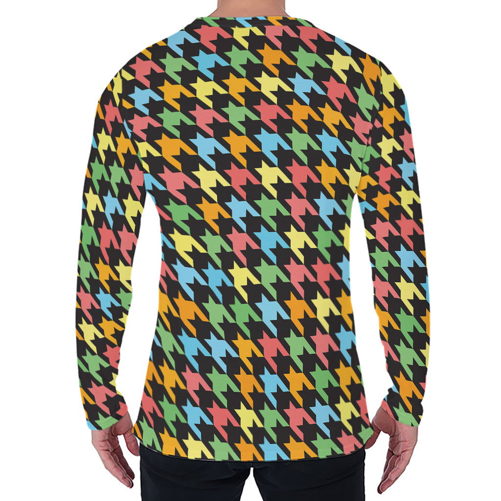 Colorful Houndstooth Print Men's Long Sleeve T-Shirt