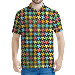 Colorful Houndstooth Print Men's Polo Shirt