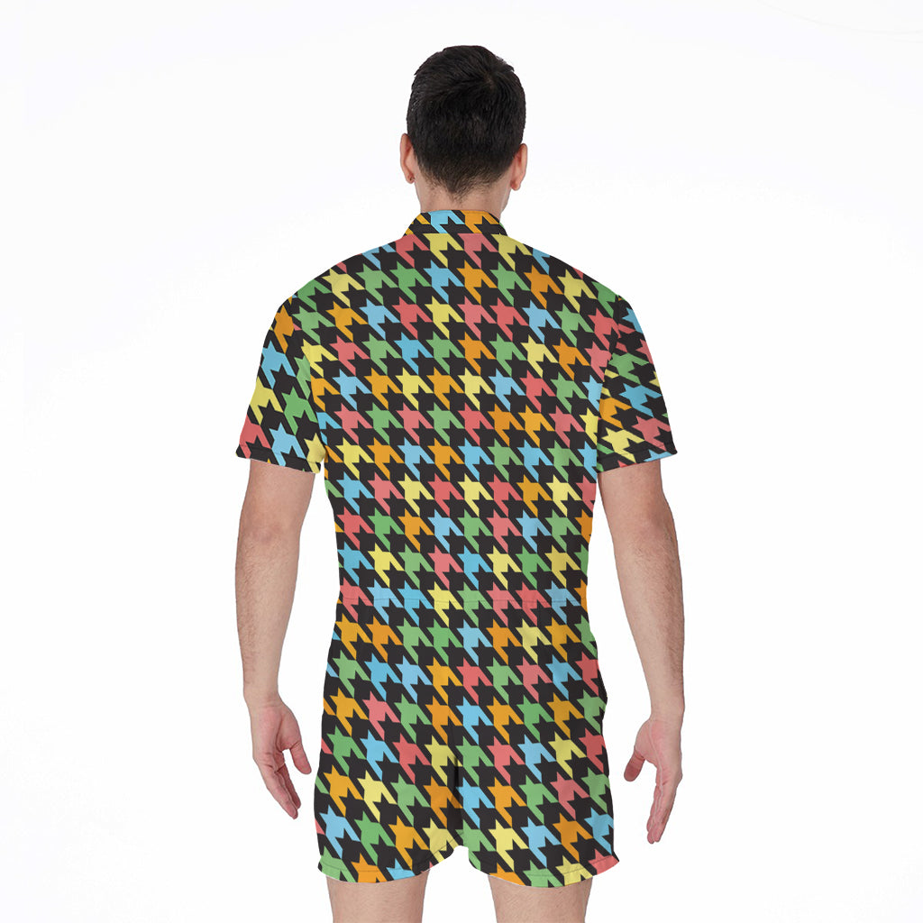 Colorful Houndstooth Print Men's Rompers