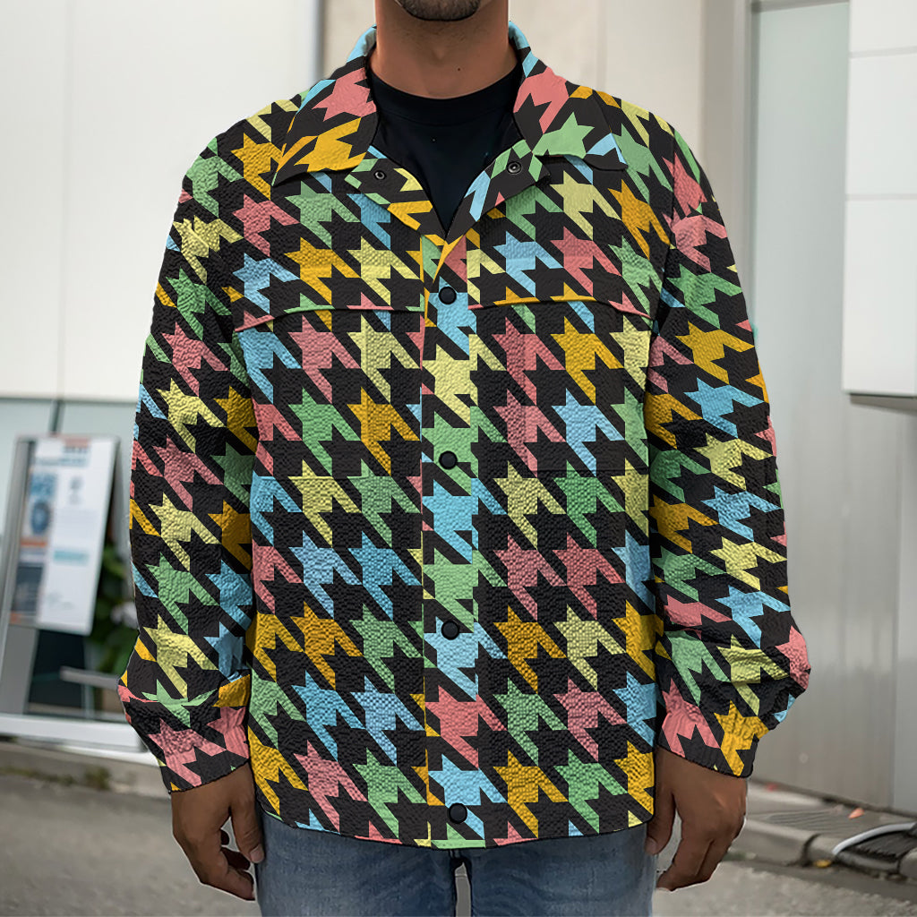 Colorful Houndstooth Print Men's Shirt Jacket