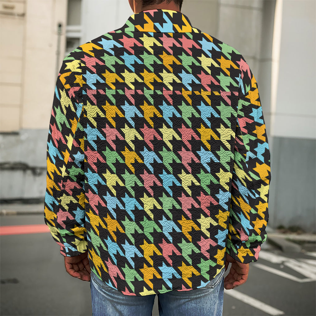 Colorful Houndstooth Print Men's Shirt Jacket