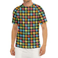 Colorful Houndstooth Print Men's Short Sleeve Rash Guard