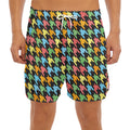 Colorful Houndstooth Print Men's Split Running Shorts