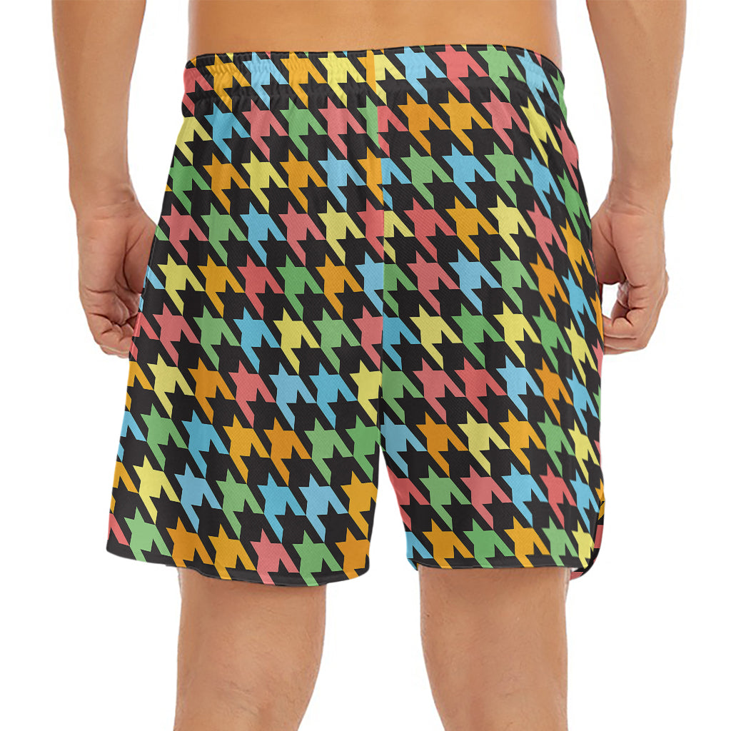Colorful Houndstooth Print Men's Split Running Shorts