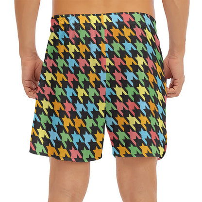 Colorful Houndstooth Print Men's Split Running Shorts