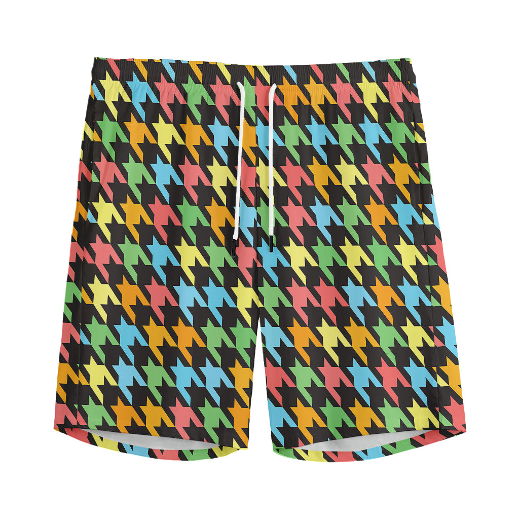 Colorful Houndstooth Print Men's Sports Shorts