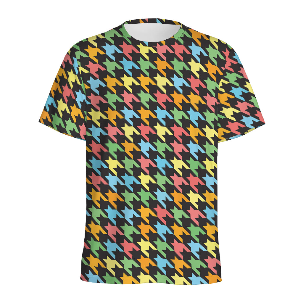 Colorful Houndstooth Print Men's Sports T-Shirt