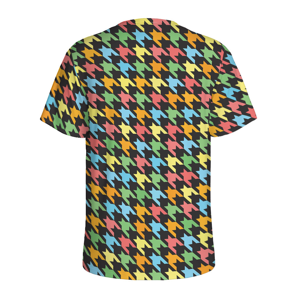 Colorful Houndstooth Print Men's Sports T-Shirt