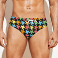Colorful Houndstooth Print Men's Swim Briefs