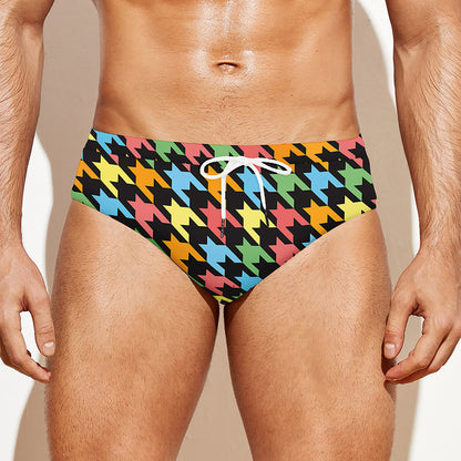 Colorful Houndstooth Print Men's Swim Briefs