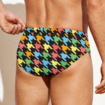 Colorful Houndstooth Print Men's Swim Briefs