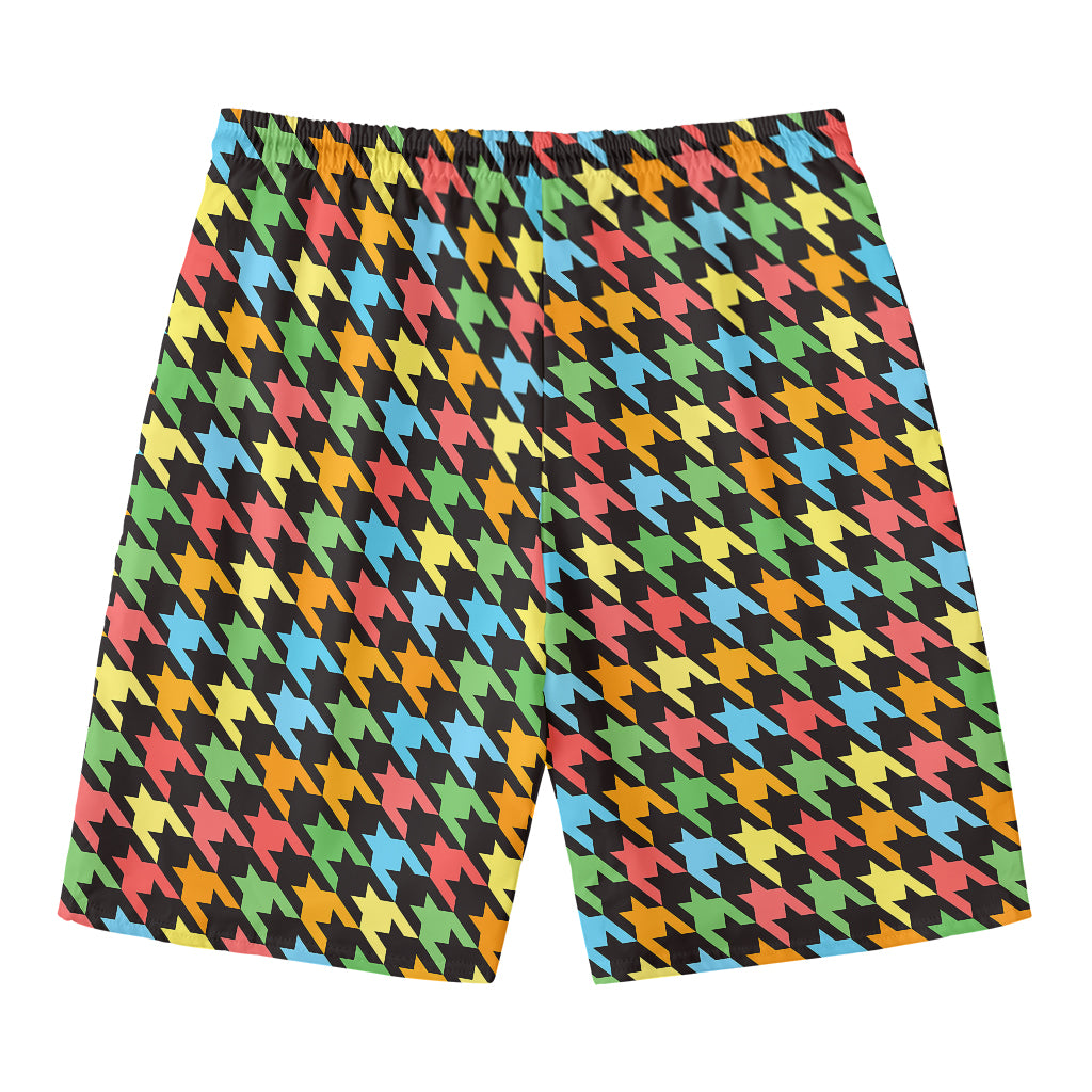 Colorful Houndstooth Print Men's Swim Trunks