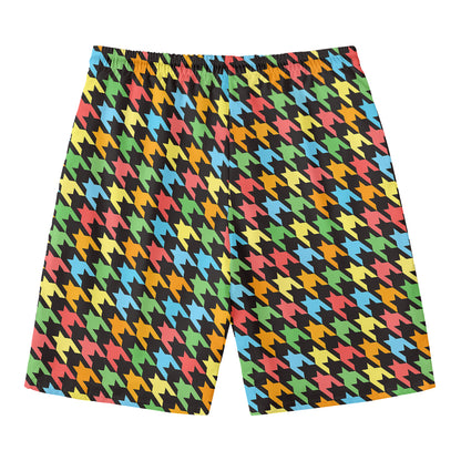Colorful Houndstooth Print Men's Swim Trunks
