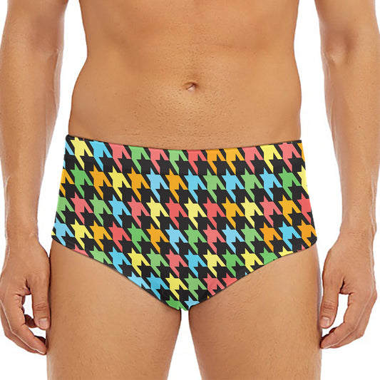 Colorful Houndstooth Print Men's Triangle Swim Briefs