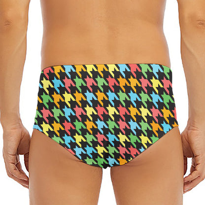 Colorful Houndstooth Print Men's Triangle Swim Briefs