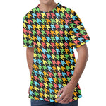 Colorful Houndstooth Print Men's Velvet T-Shirt
