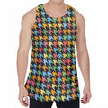 Colorful Houndstooth Print Men's Velvet Tank Top