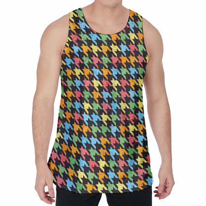 Colorful Houndstooth Print Men's Velvet Tank Top