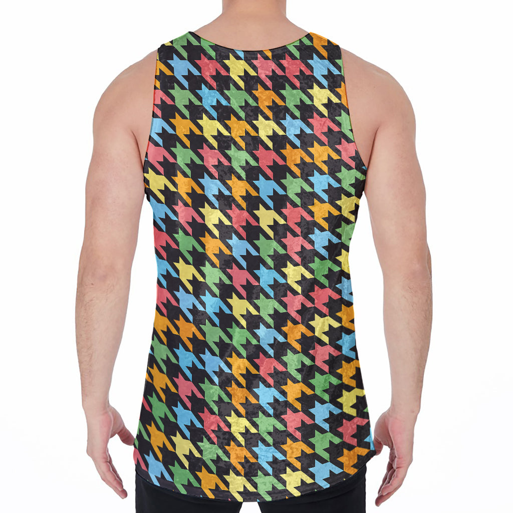 Colorful Houndstooth Print Men's Velvet Tank Top