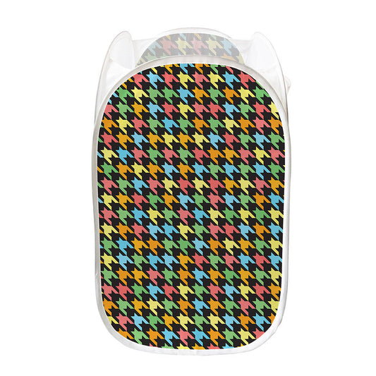 Colorful Houndstooth Print Mesh Laundry Hamper