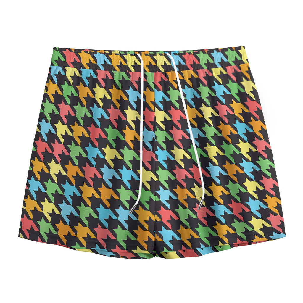 Colorful Houndstooth Print Mesh Shorts