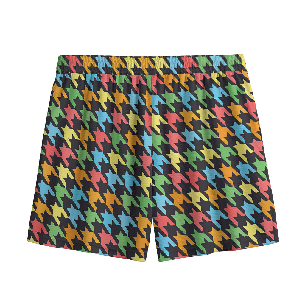 Colorful Houndstooth Print Mesh Shorts