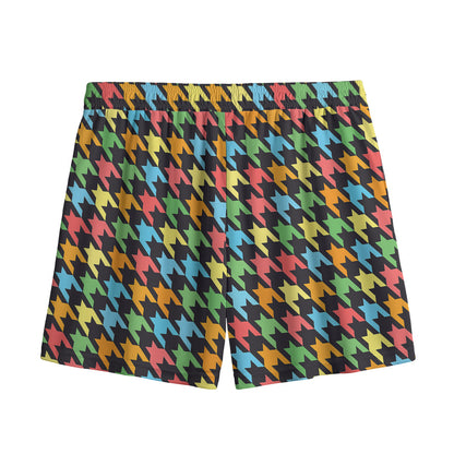 Colorful Houndstooth Print Mesh Shorts