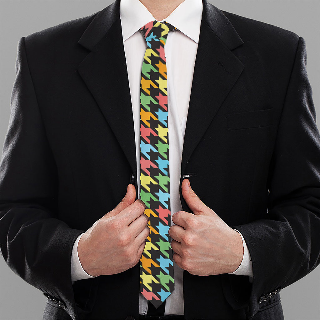 Colorful Houndstooth Print Necktie