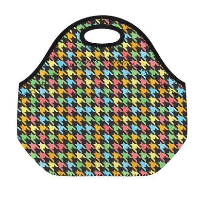 Colorful Houndstooth Print Neoprene Lunch Bag
