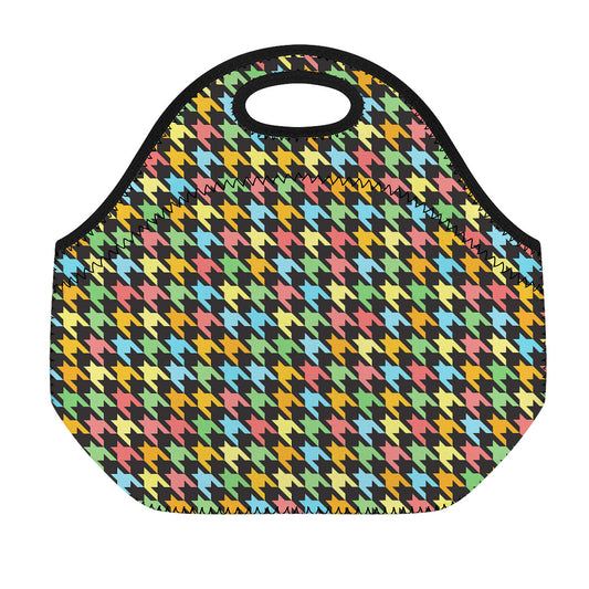 Colorful Houndstooth Print Neoprene Lunch Bag