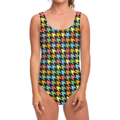 Colorful Houndstooth Print One Piece Swimsuit