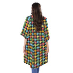 Colorful Houndstooth Print Open Front Beach Cover Up