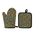Colorful Houndstooth Print Oven Mitt And Pot Holder Set
