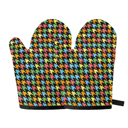 Colorful Houndstooth Print Oven Mitts
