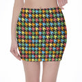 Colorful Houndstooth Print Pencil Mini Skirt