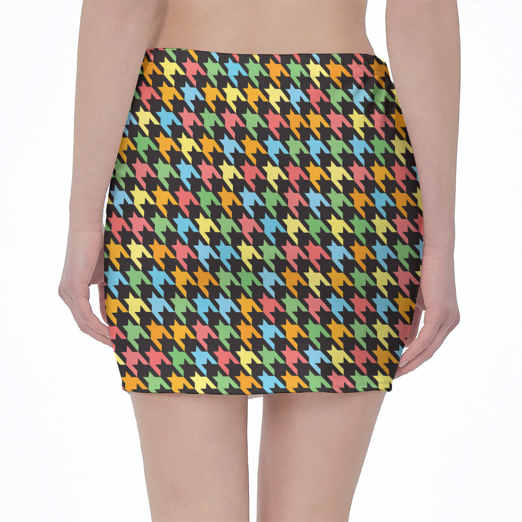 Colorful Houndstooth Print Pencil Mini Skirt