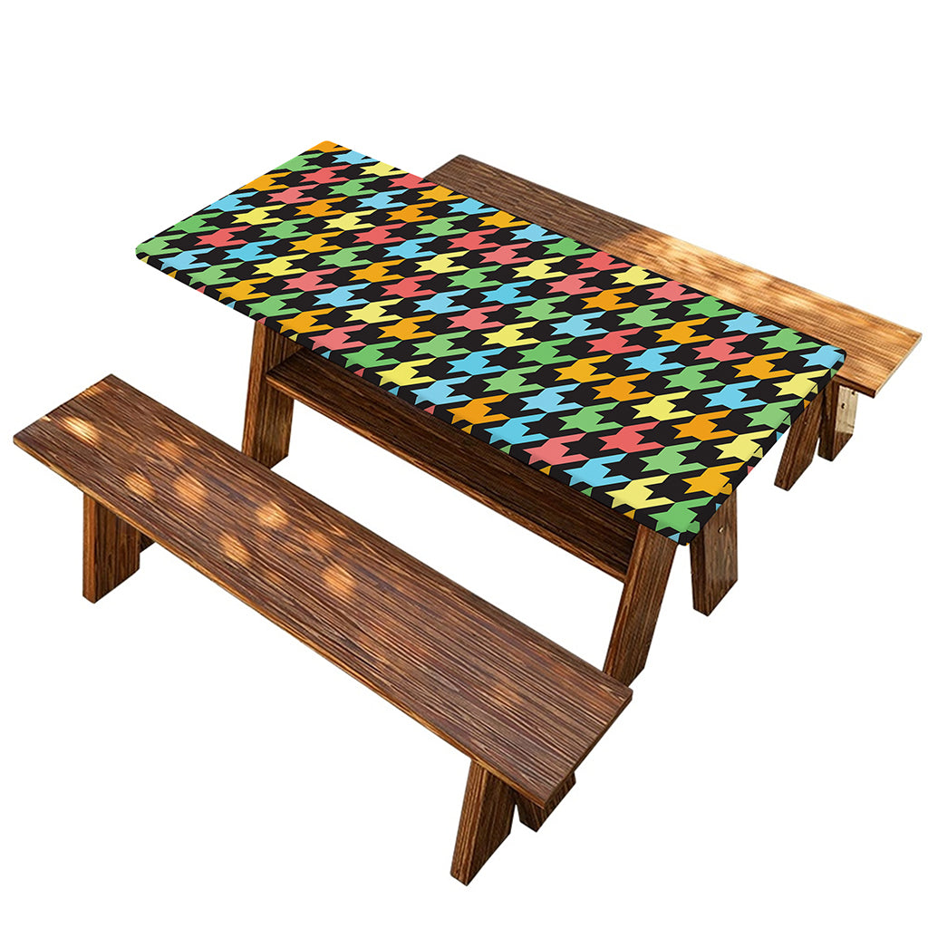 Colorful Houndstooth Print Picnic Table Cover