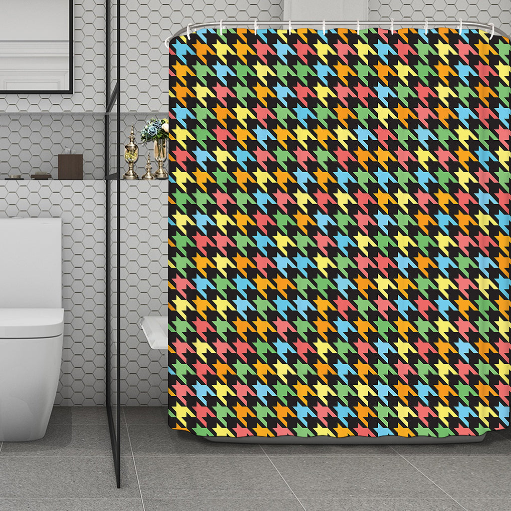Colorful Houndstooth Print Polyester Shower Curtain