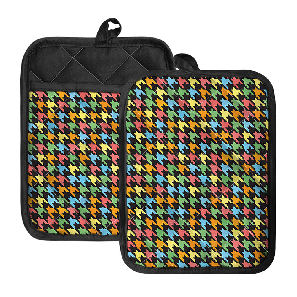 Colorful Houndstooth Print Pot Holders With Pocket