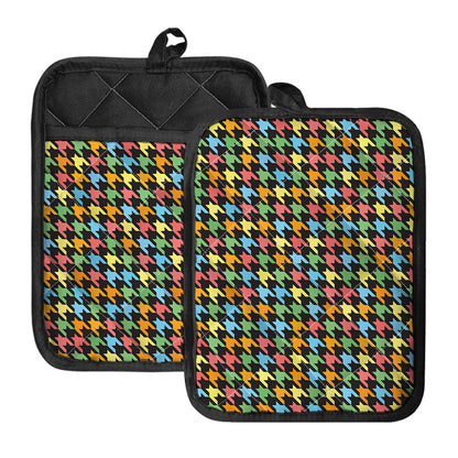 Colorful Houndstooth Print Pot Holders With Pocket