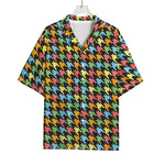 Colorful Houndstooth Print Rayon Hawaiian Shirt
