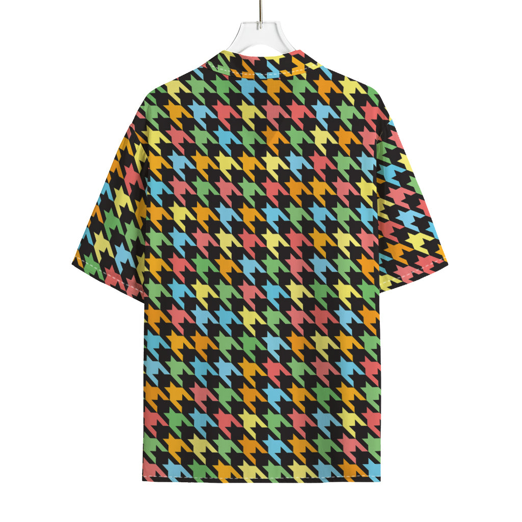 Colorful Houndstooth Print Rayon Hawaiian Shirt