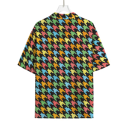 Colorful Houndstooth Print Rayon Hawaiian Shirt