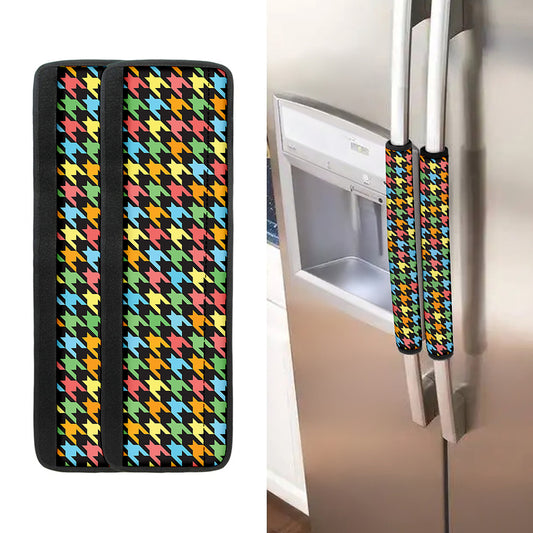 Colorful Houndstooth Print Refrigerator Handle Covers