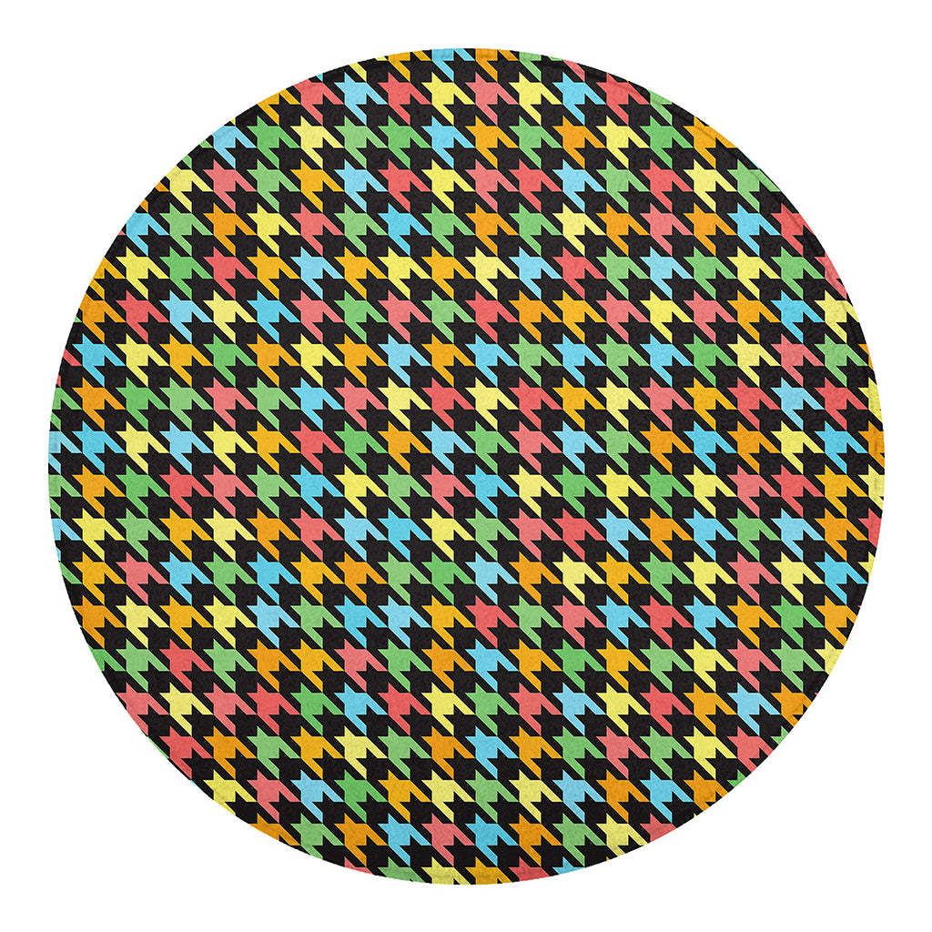 Colorful Houndstooth Print Round Blanket