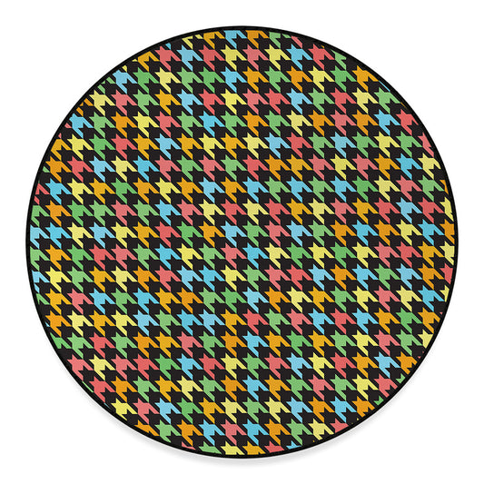 Colorful Houndstooth Print Round Floor Mat