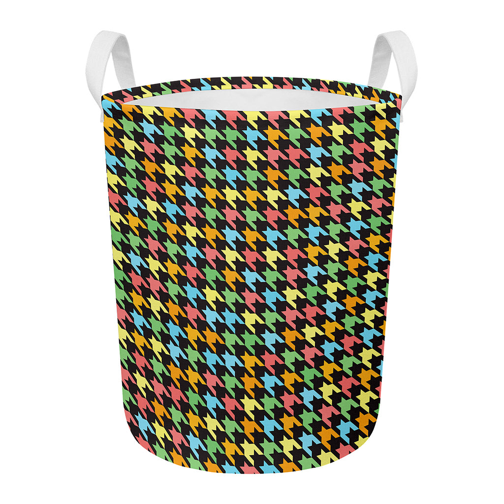 Colorful Houndstooth Print Round Laundry Basket