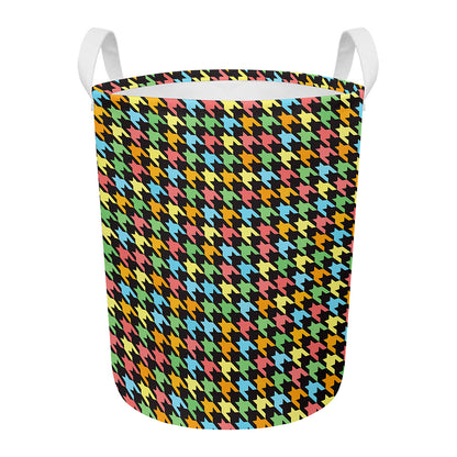 Colorful Houndstooth Print Round Laundry Basket