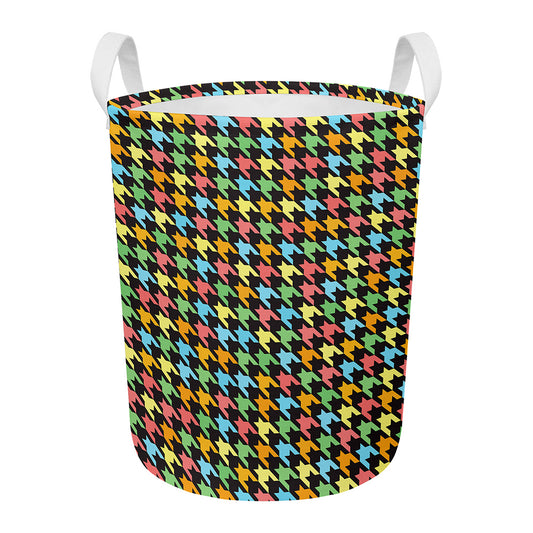 Colorful Houndstooth Print Round Laundry Basket
